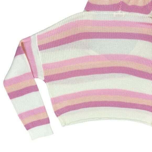 Pink Lily Hoodie Womens Sz M Pink White Striped Pull Over Knit Oversized Sweater - Picture 7 of 16